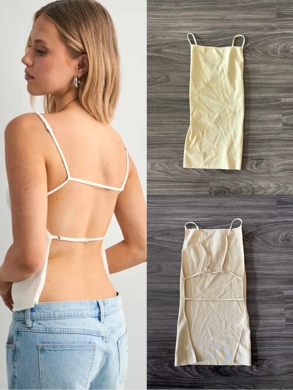 Women’s Strappy Cream Open Back Top Square Neck